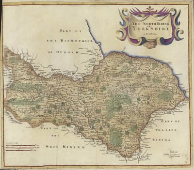 ノースライディングオブヨークシャーの地図（カラー彫刻） 作： Robert Morden